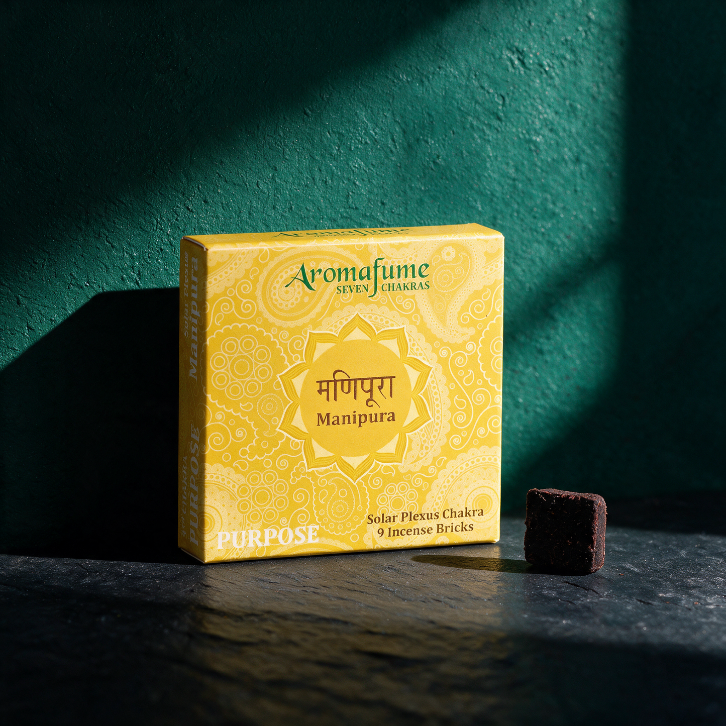 Aromafume Chakra-Weihrauchblöcke | 9 Blöcke für den Diffuser – Material- und Detailansicht in der smaragdgrünen Temple-of-Desire-Bildwelt