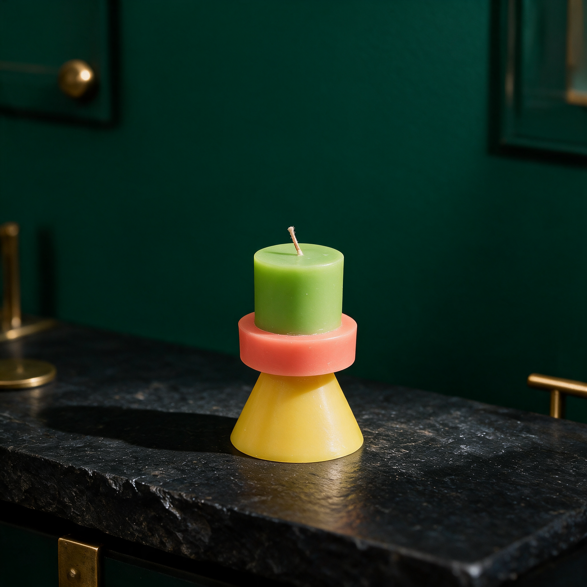 Stack Candle Mini Limette, Koralle & Gelb | Fair-Trade-Stapelkerze aus Stearin – side in der Temple-of-Desire-Bildwelt
