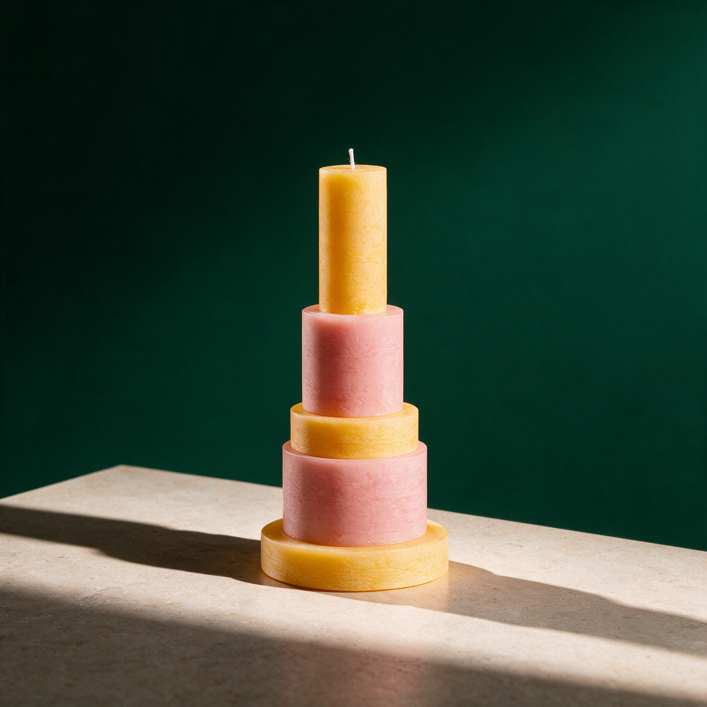 Candle Stack 03 Pink & Gelb | 5-teiliges Stapelkerzen-Set, ca. 80 Std. – stack arrangement 3 in der Temple-of-Desire-Bildwelt
