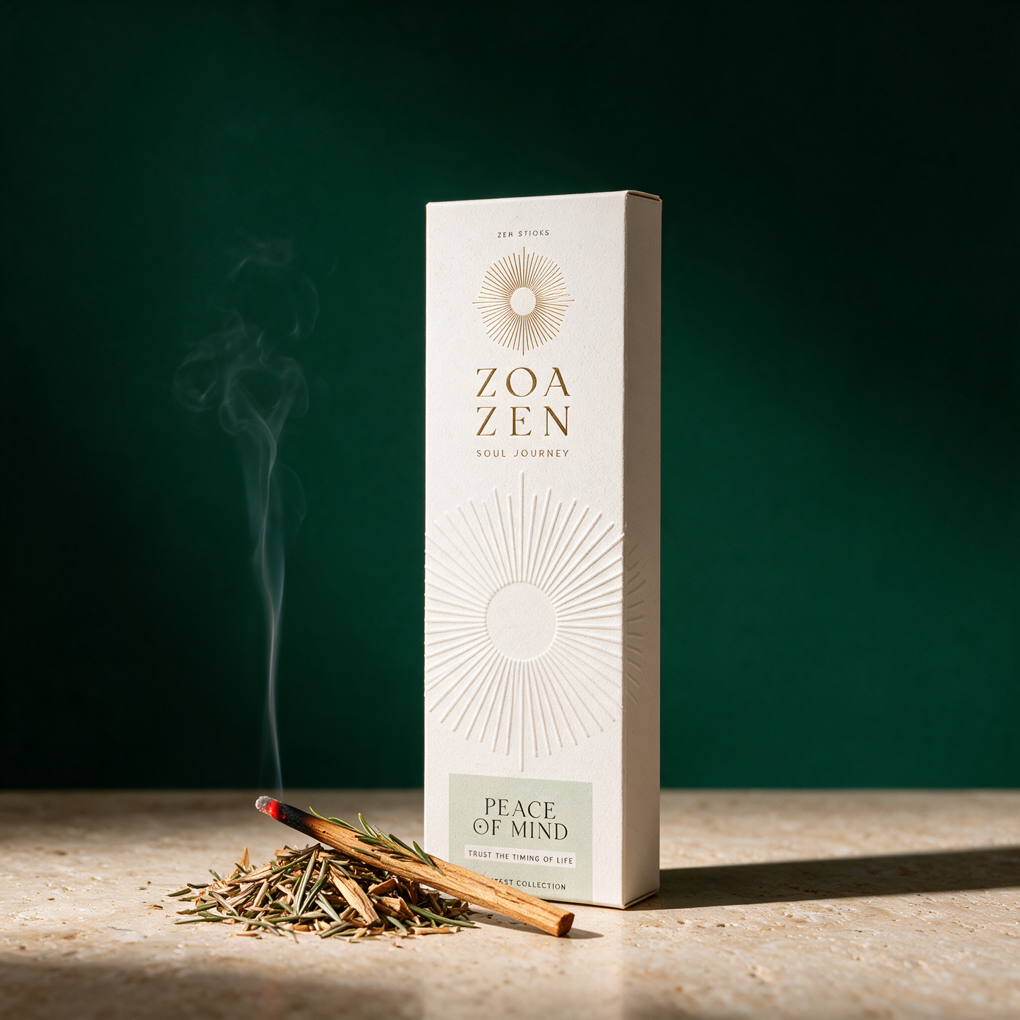 Peace of Mind Zen Sticks | Palo Santo & Rosmarin Räucherstäbchen – reine Produktansicht in der Temple-of-Desire-Bildwelt