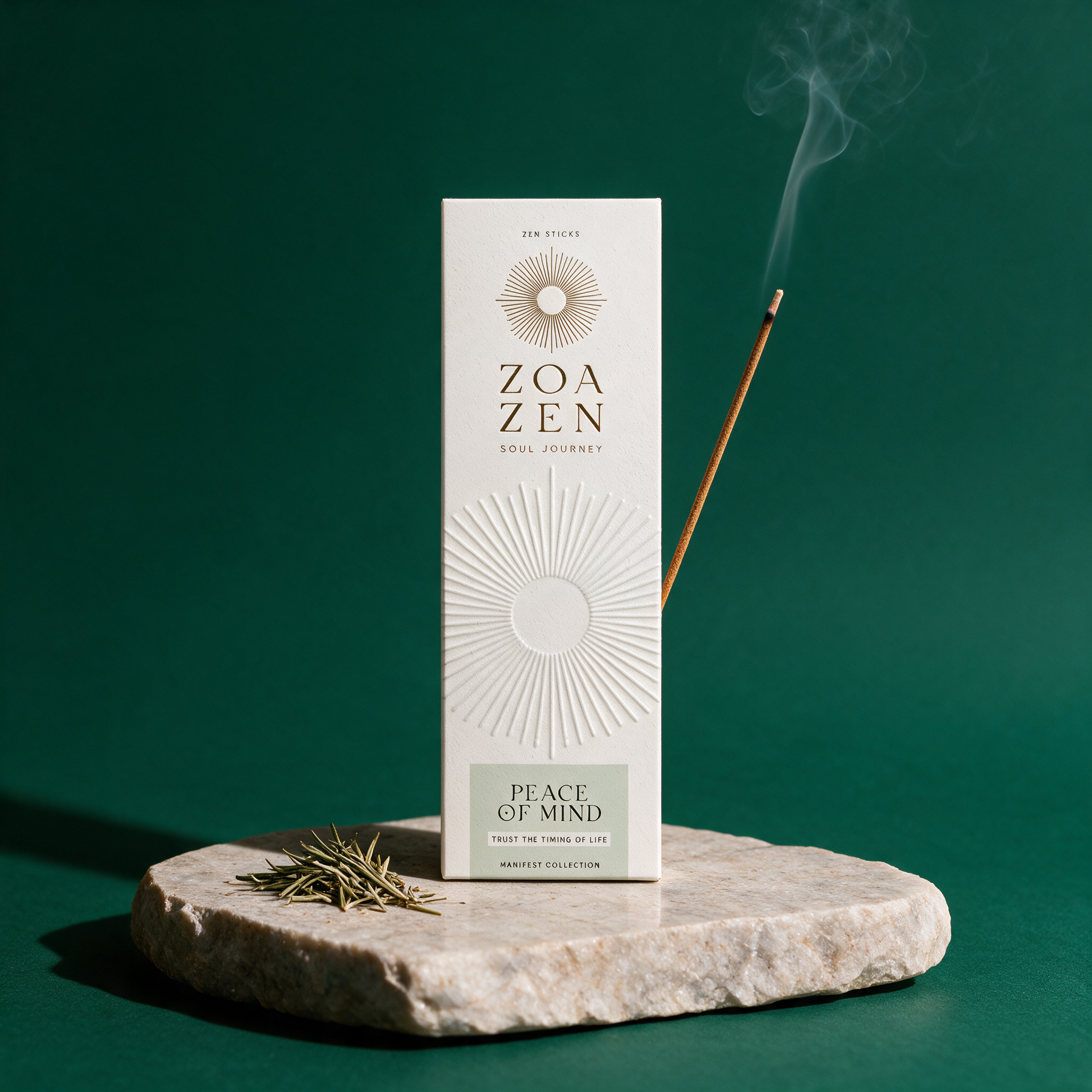 Peace of Mind Zen Sticks | Palo Santo & Rosmarin Räucherstäbchen – Anwendungsansicht in der Temple-of-Desire-Bildwelt