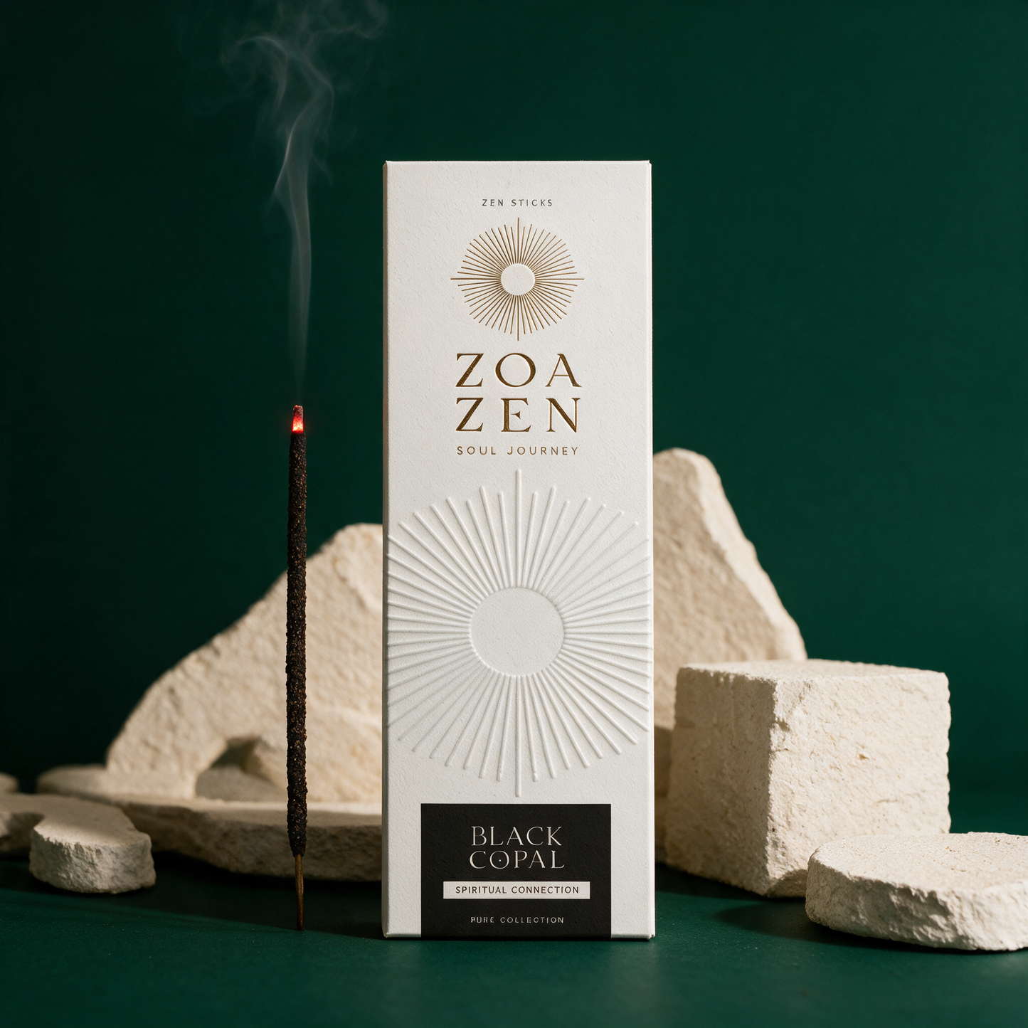 Black Copal Zen Sticks | Palo Santo & Copal Negro Räucherstäbchen – Anwendungsansicht in der Temple-of-Desire-Bildwelt