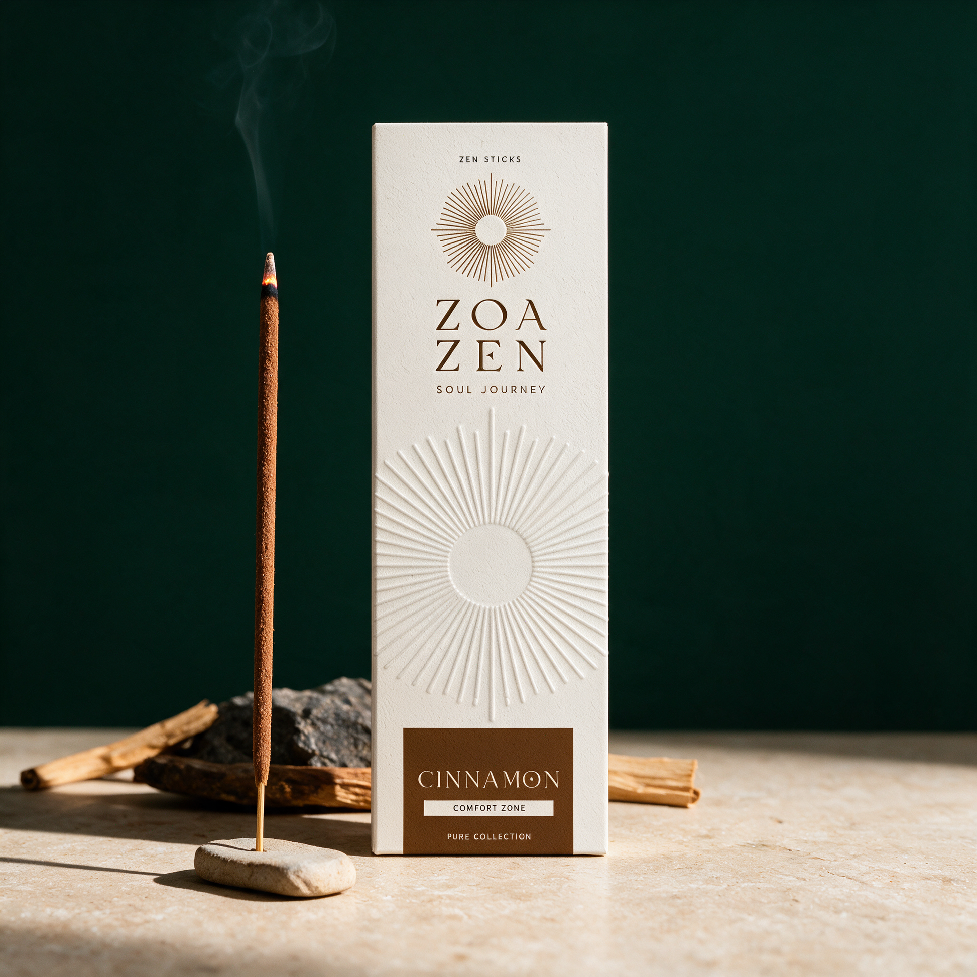 Cinnamon Zen Sticks | Palo Santo & Zimt Räucherstäbchen – Anwendungsansicht in der Temple-of-Desire-Bildwelt