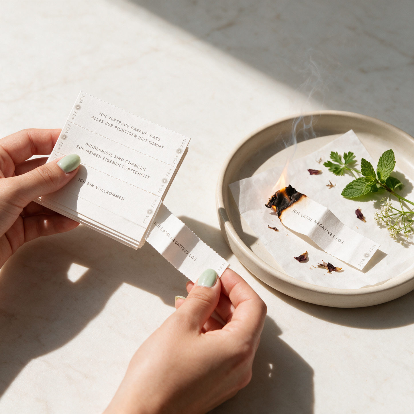 Deep Talk Zen Paper | Herbes Räucherpapier für Fokus & Klarheit – step tear in der Temple-of-Desire-Bildwelt