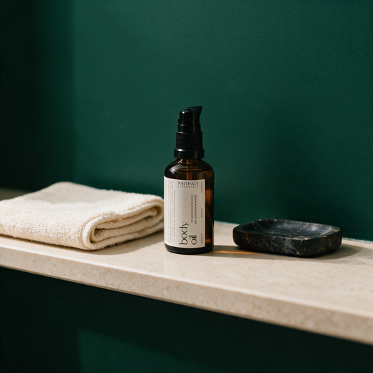 Body Oil Sanddorn 50 ml | Naturkosmetik-Körperöl für zarte Haut – stimmungsvolle Kontextansicht in der Temple-of-Desire-Bildwelt