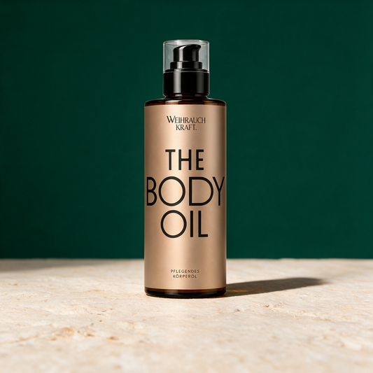 THE BODY OIL | Weihrauch-Körperöl mit Jojoba, Oliven- & Kokosöl – reine Produktansicht in der Temple-of-Desire-Bildwelt