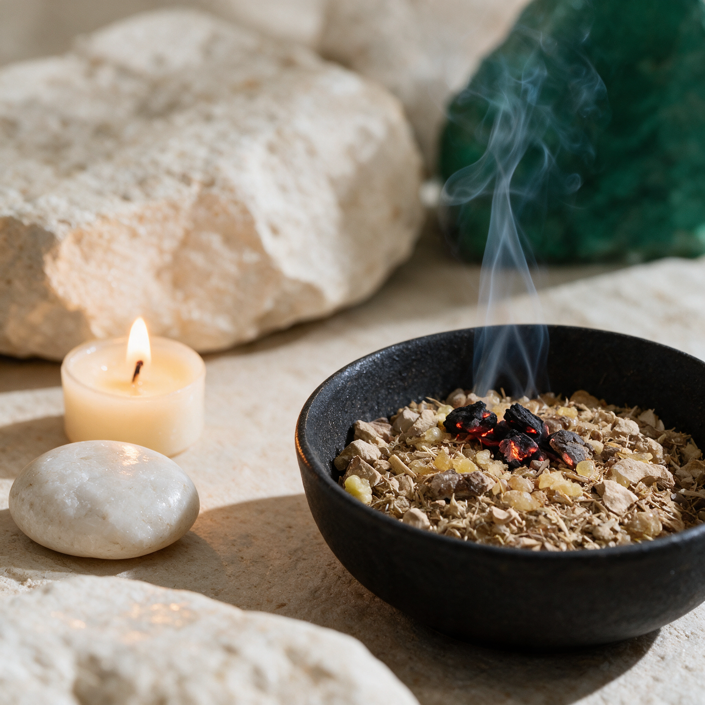 Achtsamkeit Räuchermischung – Anwendungsansicht in der Temple-of-Desire-Bildwelt