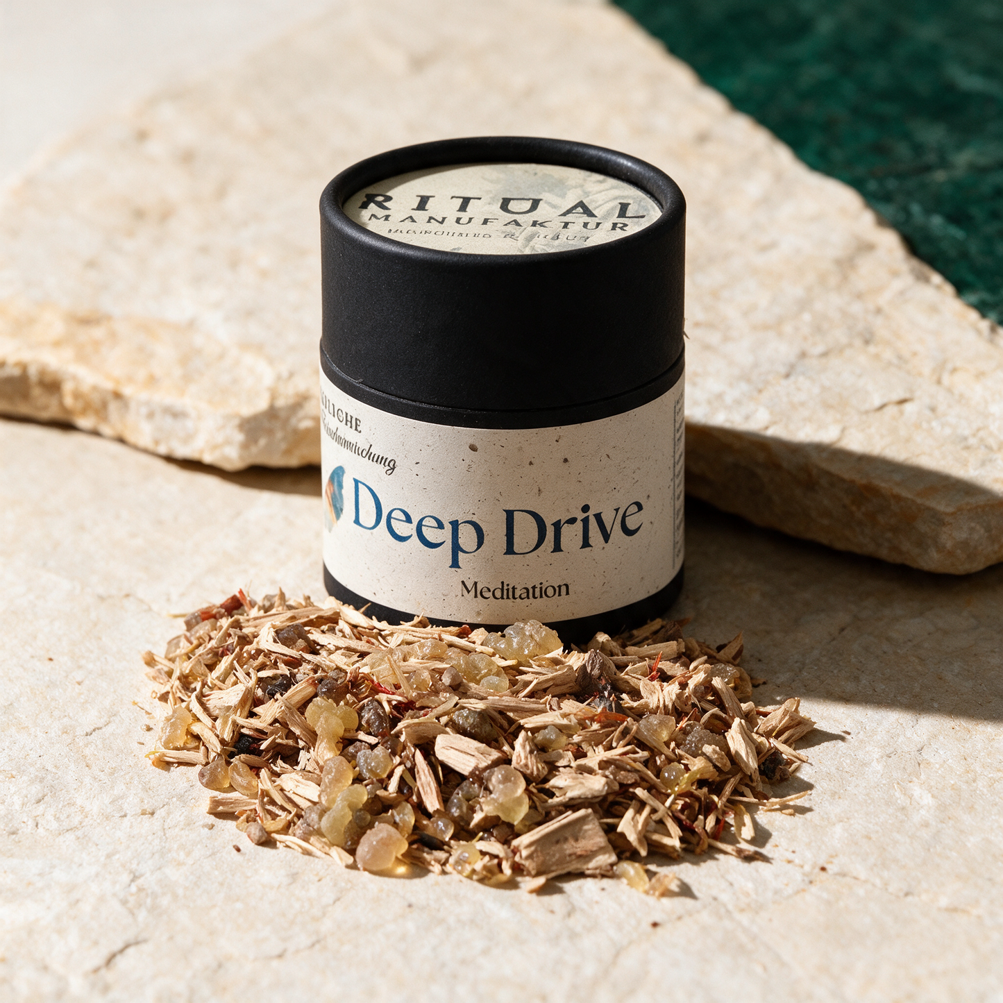 Deep Drive Räuchermischung – reine Produktansicht in der Temple-of-Desire-Bildwelt