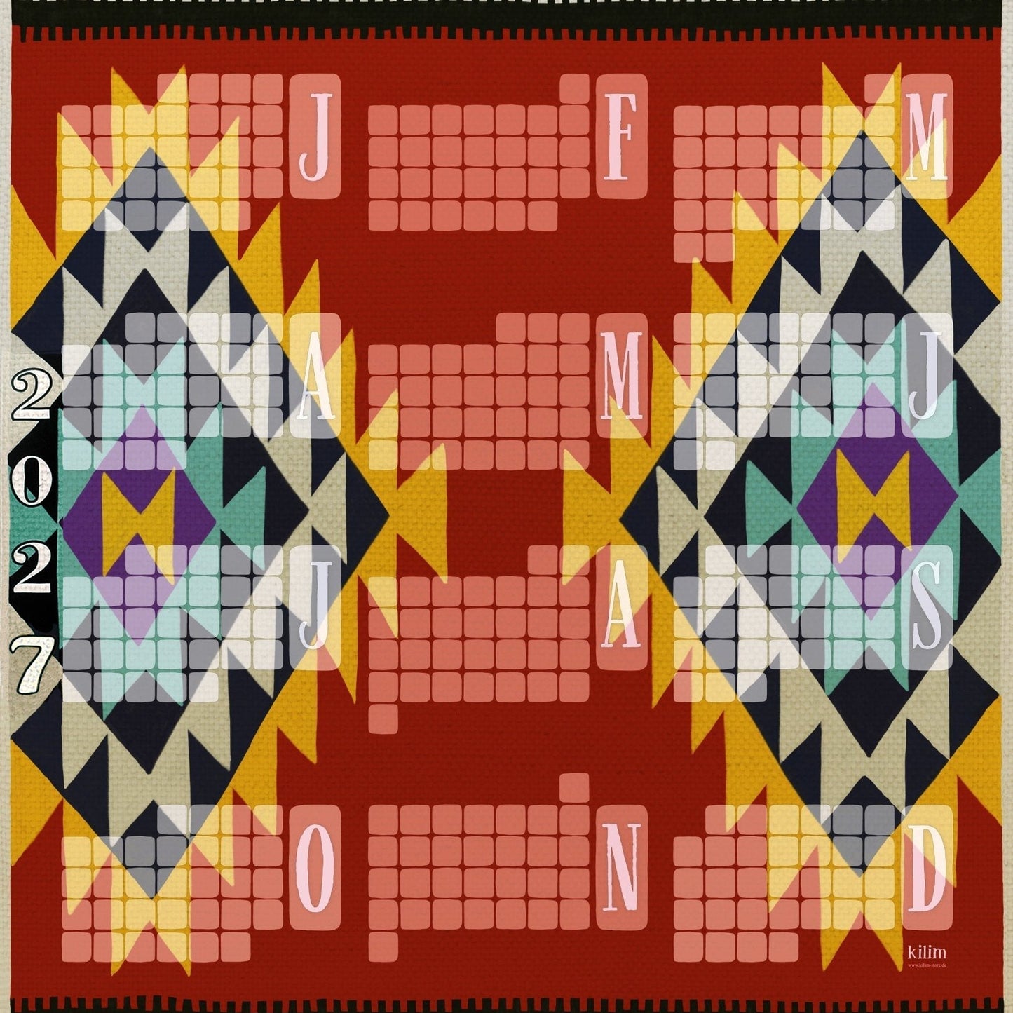 Kilim Peacock rostbraun Wandkalender als eleganter Blickfang im Raum